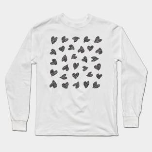 Seamless scribbled black hearts pattern Long Sleeve T-Shirt